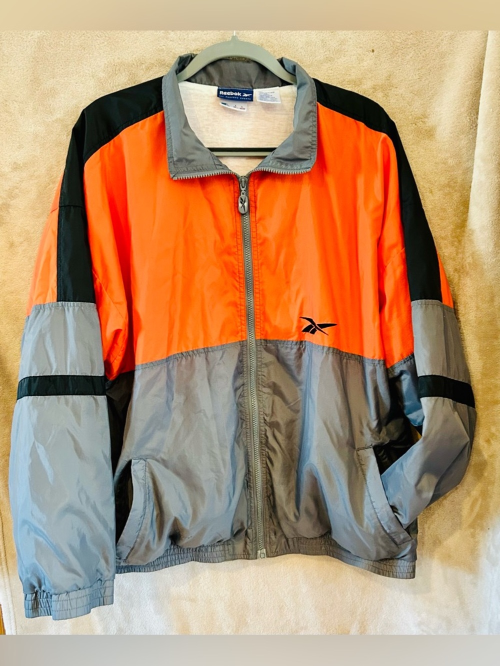 Vintage Reebok Windbreaker Jacket Orange Gray Colorblock 90s Size L